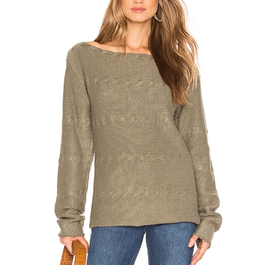 Tularosa Cable Knit Show Sweater In Agave Green Wool Viscose Knit Boat Neck